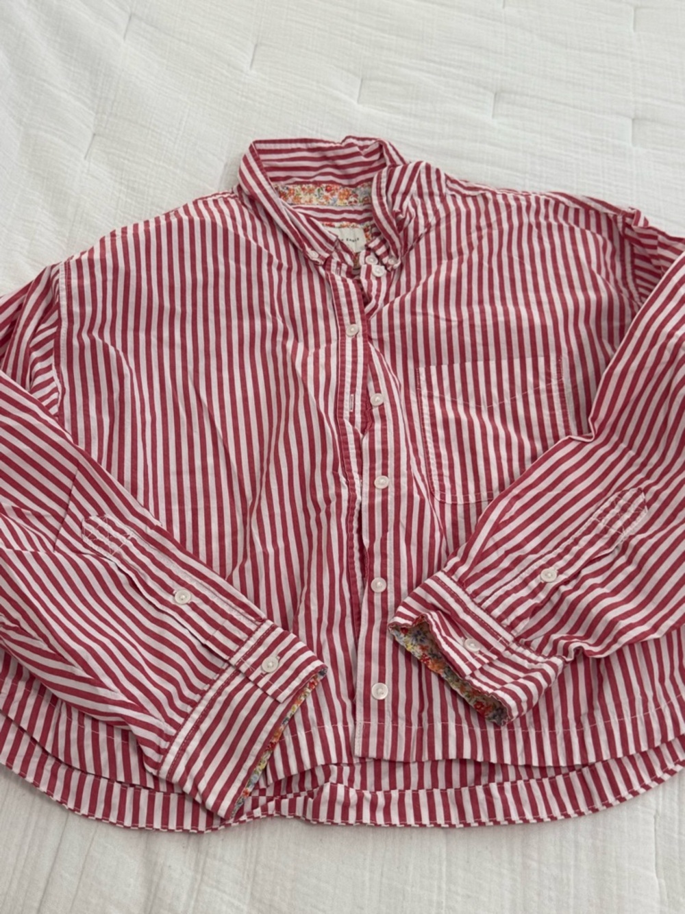 American Eagle Outfitters Red and White Striped Button Down Shirt